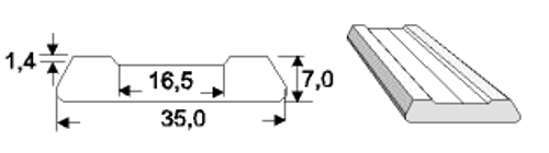 Keramisk Backing i Skinne 600X35 Flad fuge 1,4