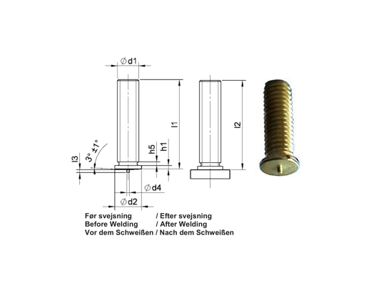 PT Threaded stud M8x6 Matr. Brass MS63