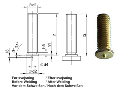 PT Threaded stud M10x35 Matr. Brass MS63