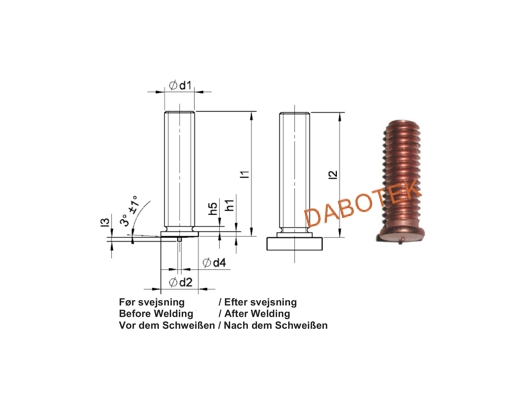 PT Threaded stud M5x6  Material Mild Steel 4.8 acc. EN ISO 13918